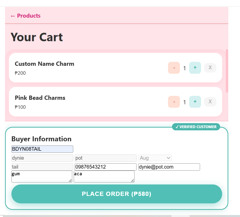 Cart and checkout page