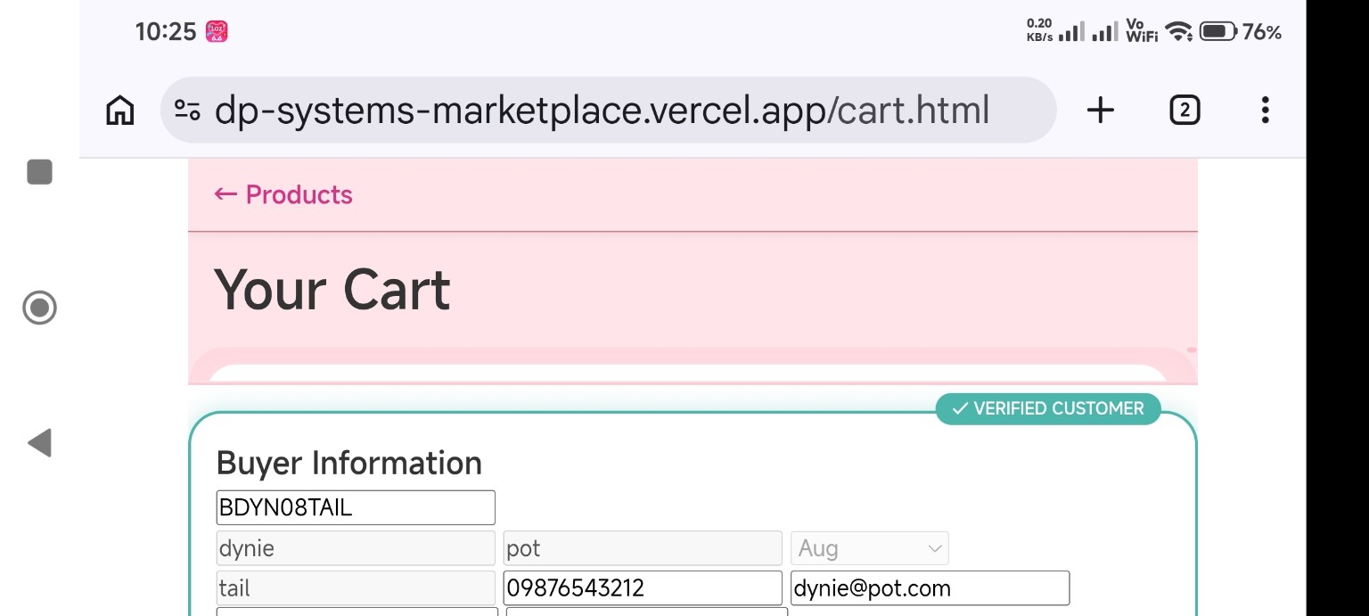 Android Chrome landscape test showing the cart and buyer information form