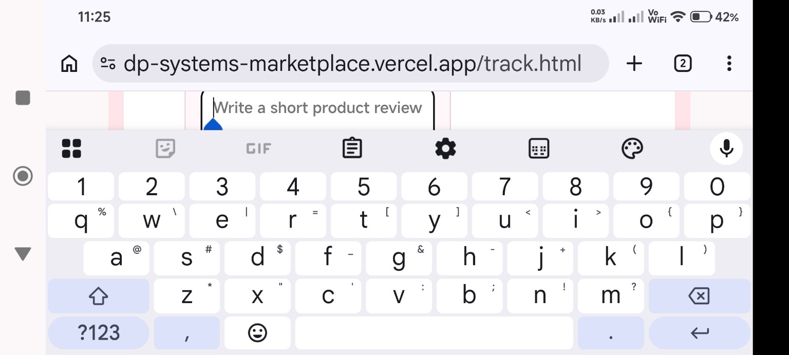 Android Chrome landscape test showing review form with the on-screen keyboard open