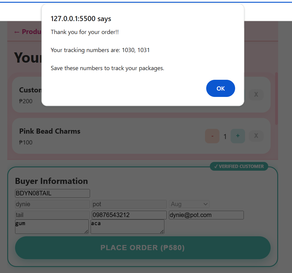 Multi-seller checkout result showing separate order numbers
