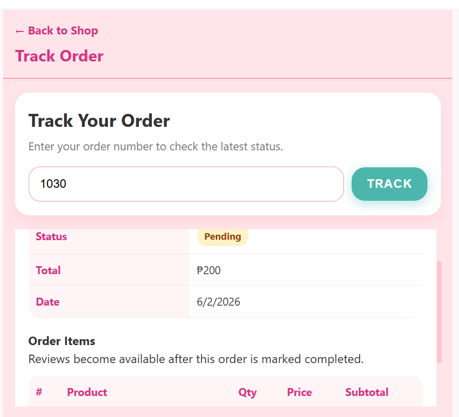 Order tracking page